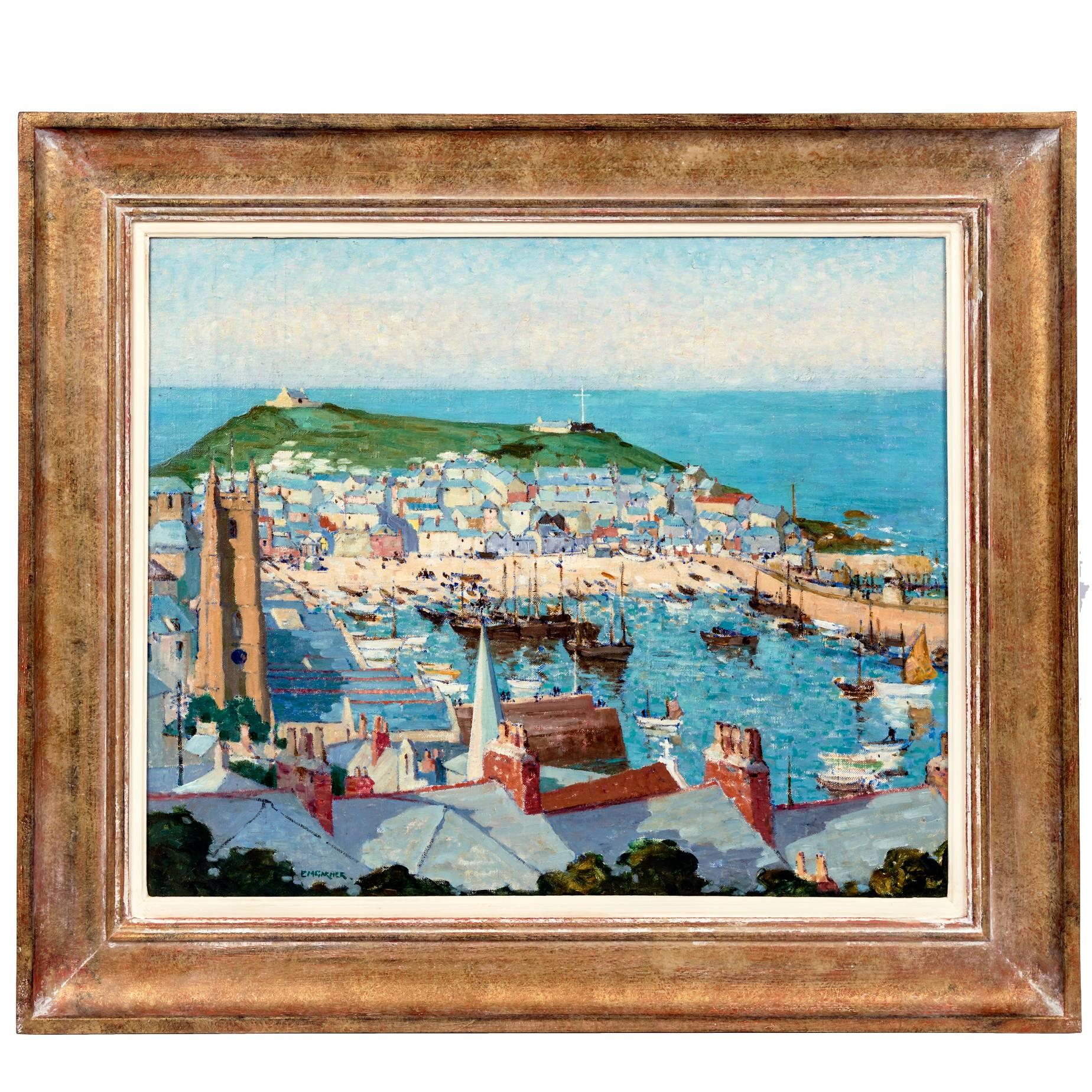 Edith Mary Garner The Harbour St Ives Oil on Canvas For Sale