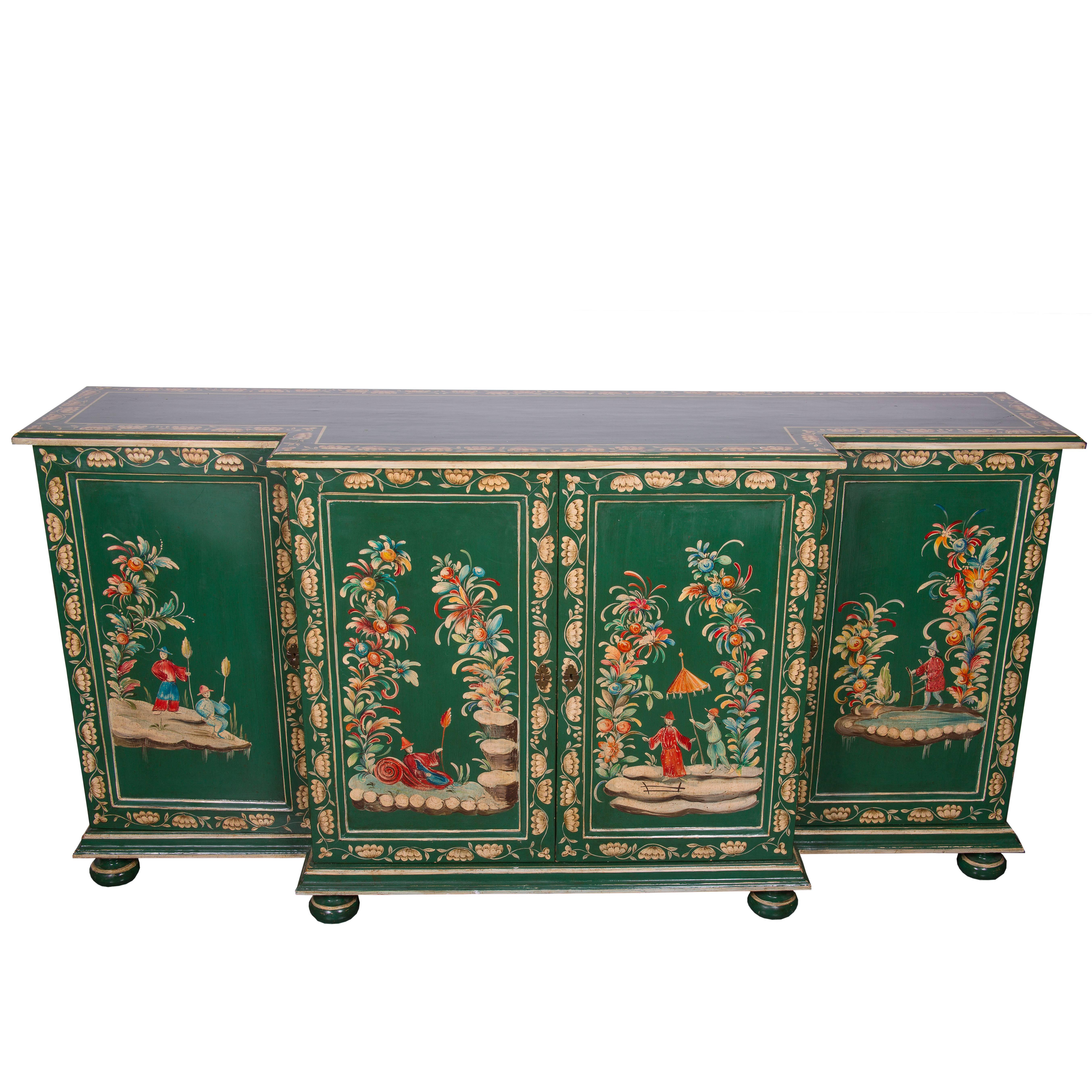 Mid-20th Century English Painted Breakfront Credenza