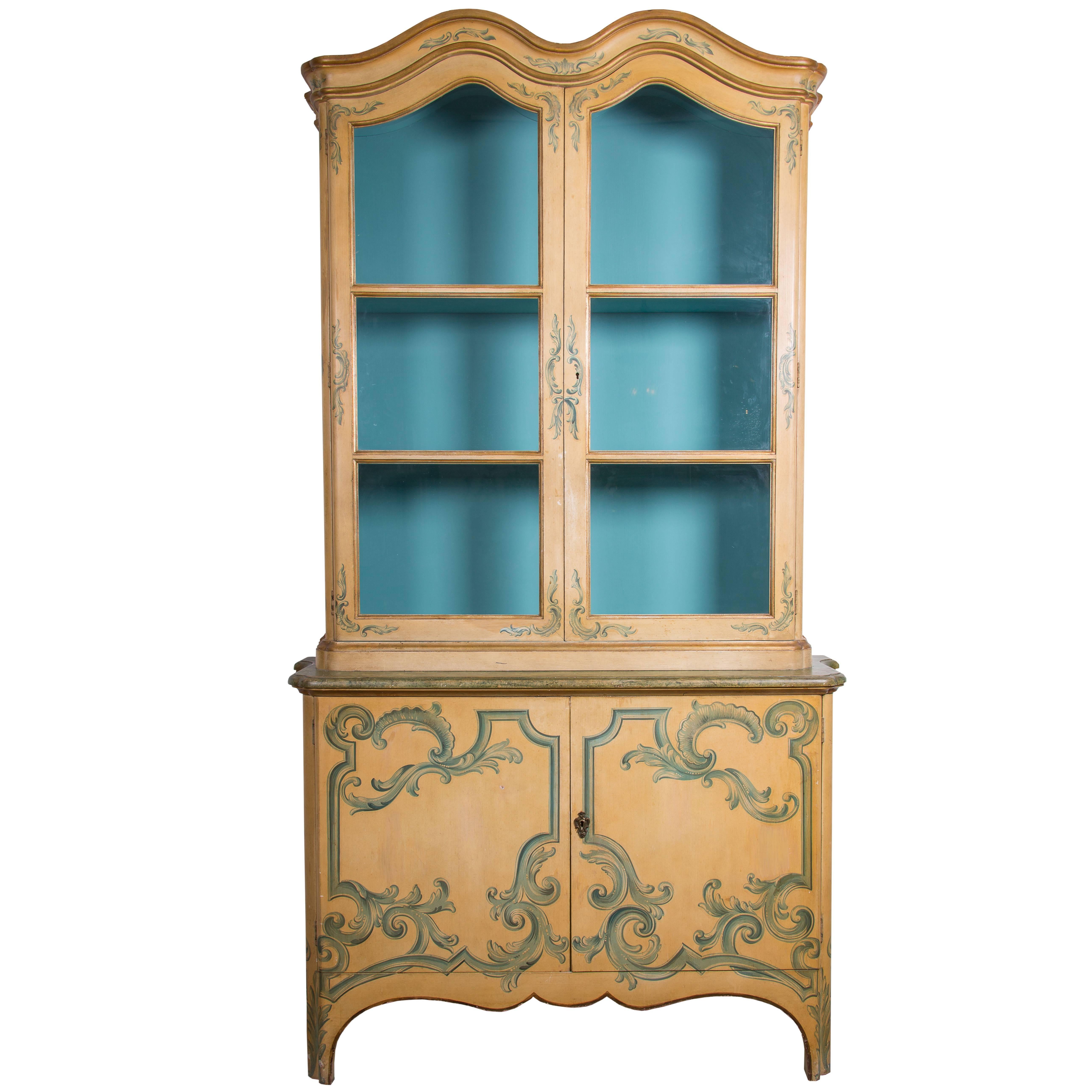 Painted Italian Cabinet with Glazed Doors For Sale