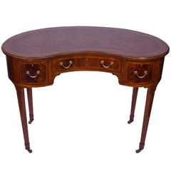 Antique English Mahogany and Inlaid Kidney Shaped Writing Table