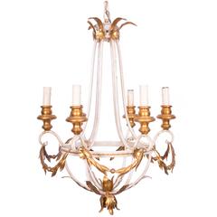 Swedish Gilt and Painted Six-Light Chandelier