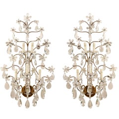 Pair of Italian Five-Light Crystal Mid Century Sconces