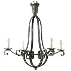 French Vintage Iron Four-Light Chandelier