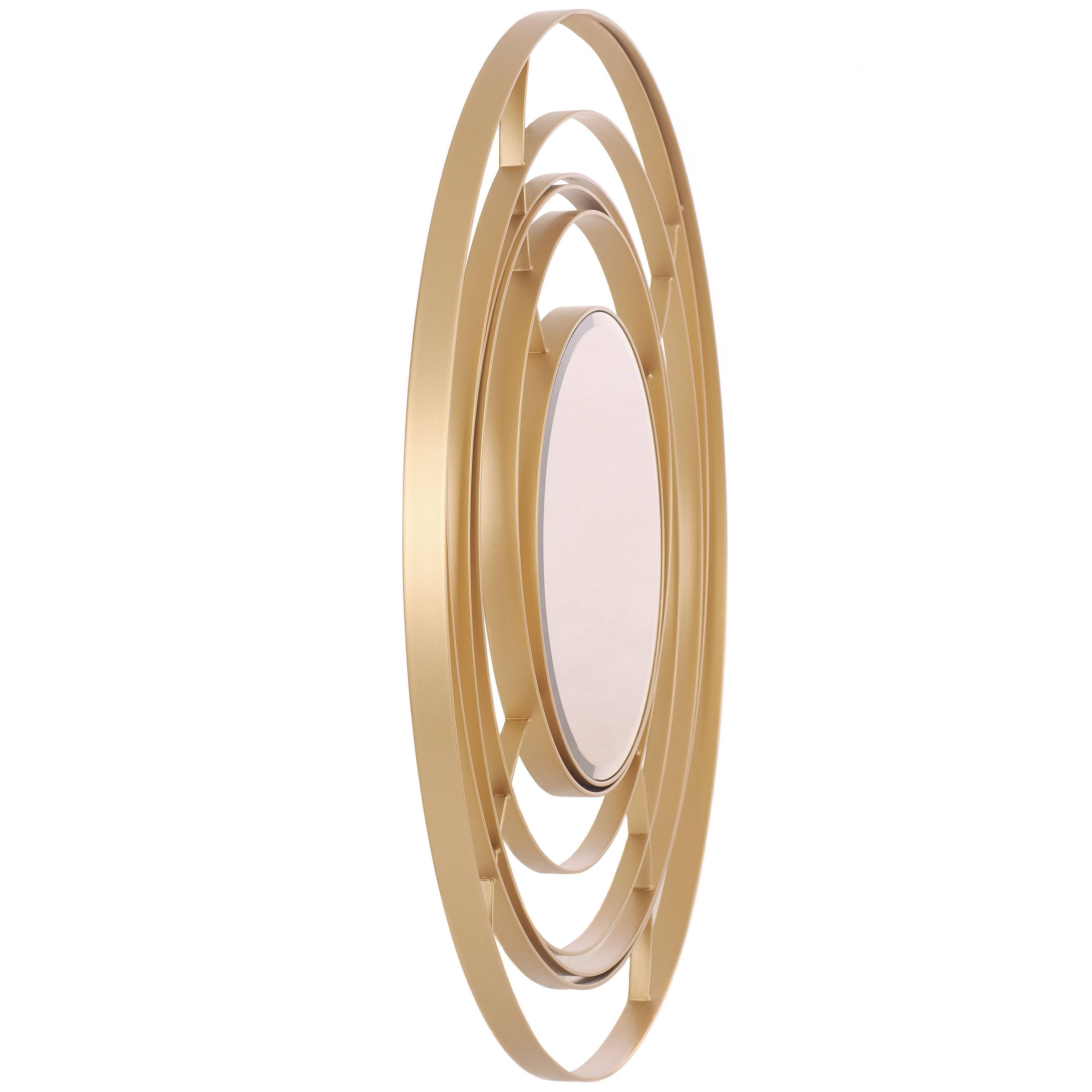 Large Modern Italian Round Curved Iron Brass Framed Bronzed Wall Mirror