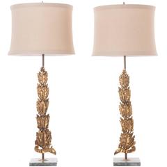 Pair of French 19th Century Brass Ormolu Lamps