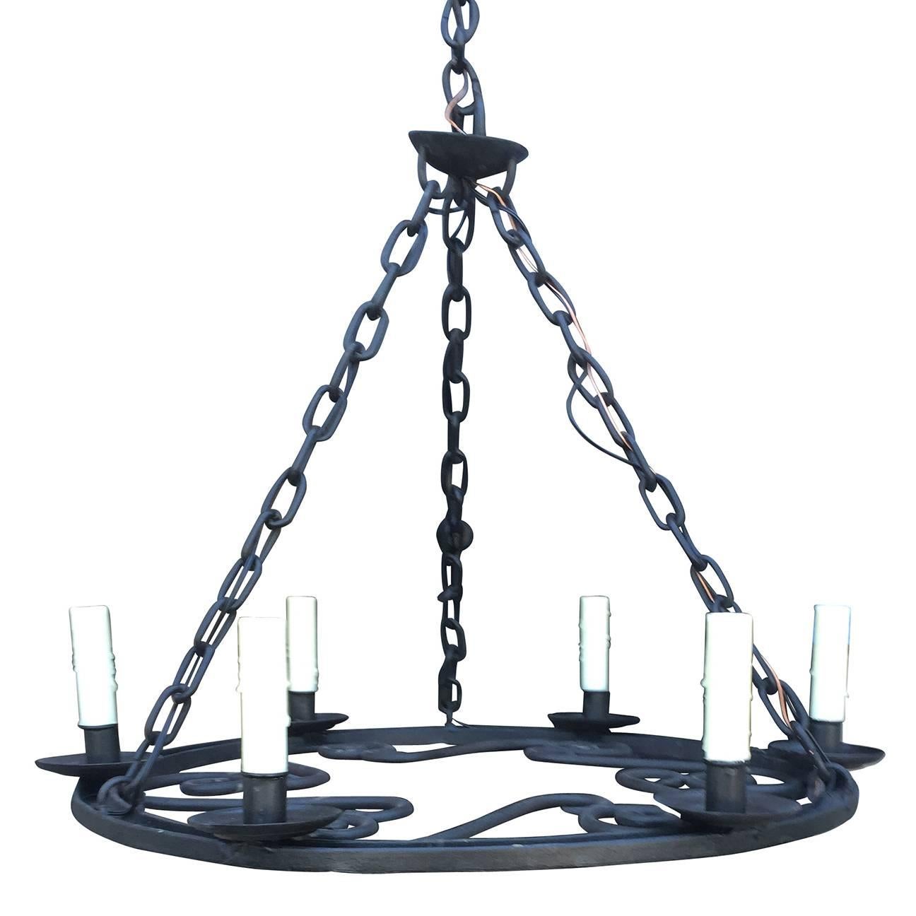 Early 20th Century Round Iron Chandelier