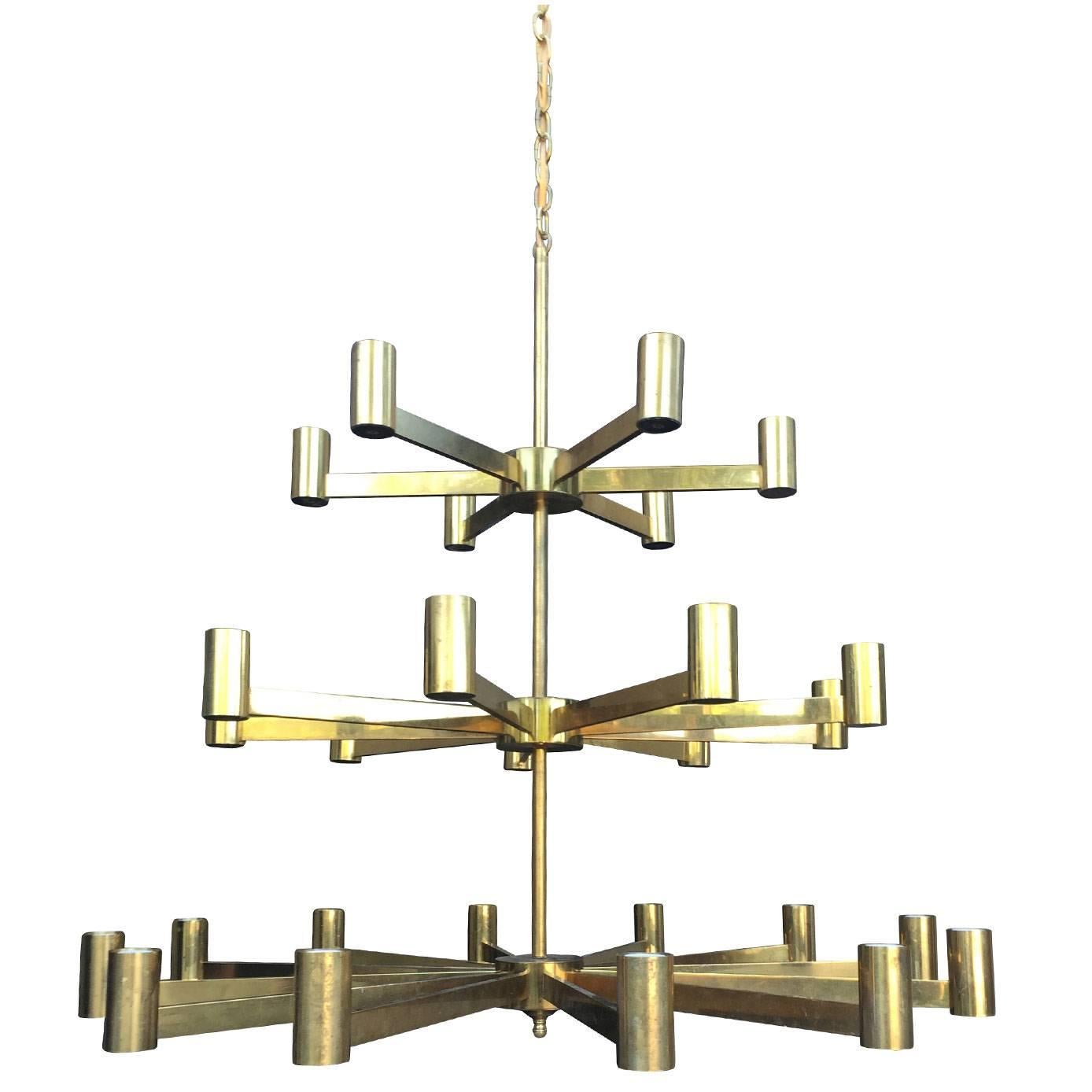 Large Scale Three-Tier 1960s Italian Chandelier Attributed to Arredoluce Monza