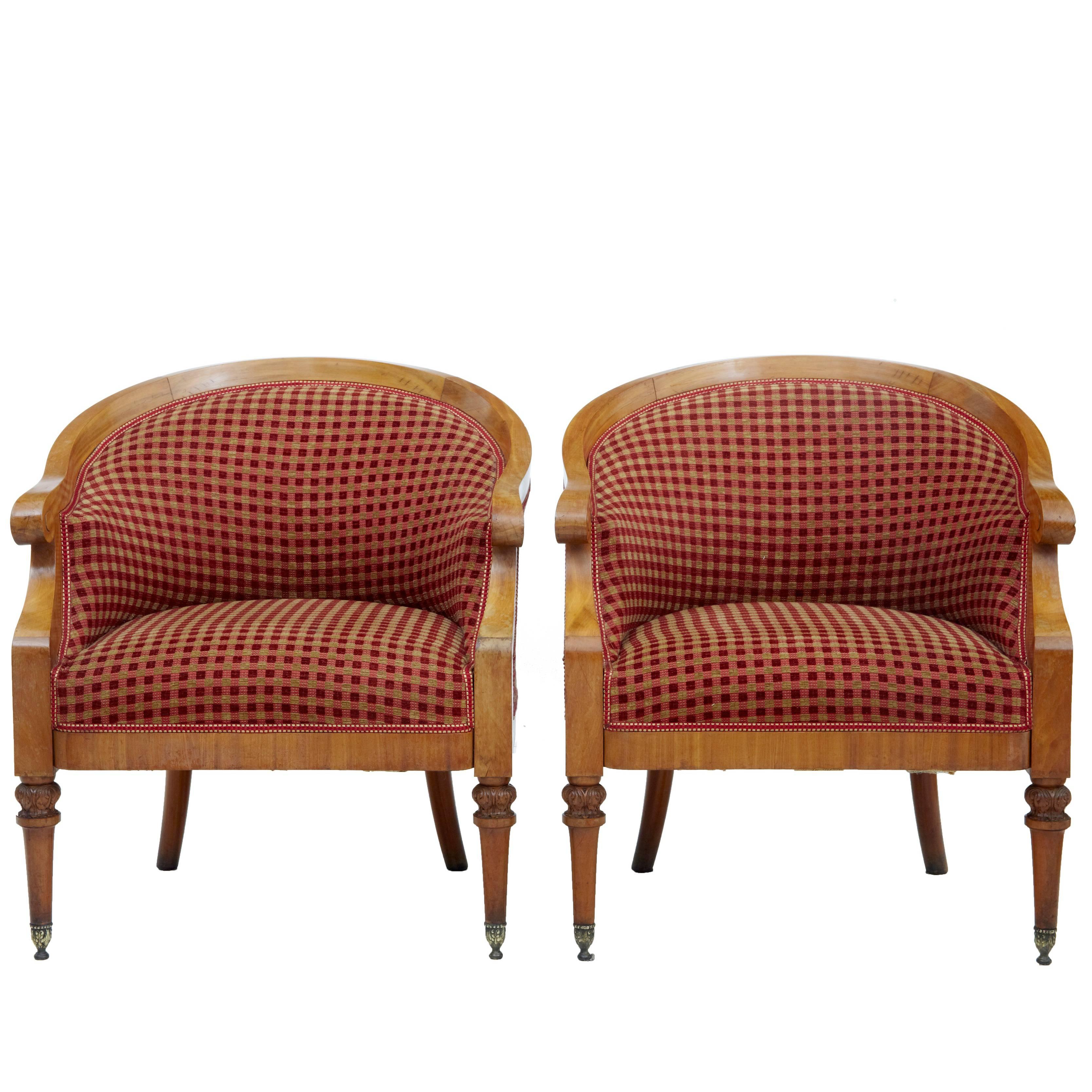 Pair of 1920s Fruitwood Tub Armchairs