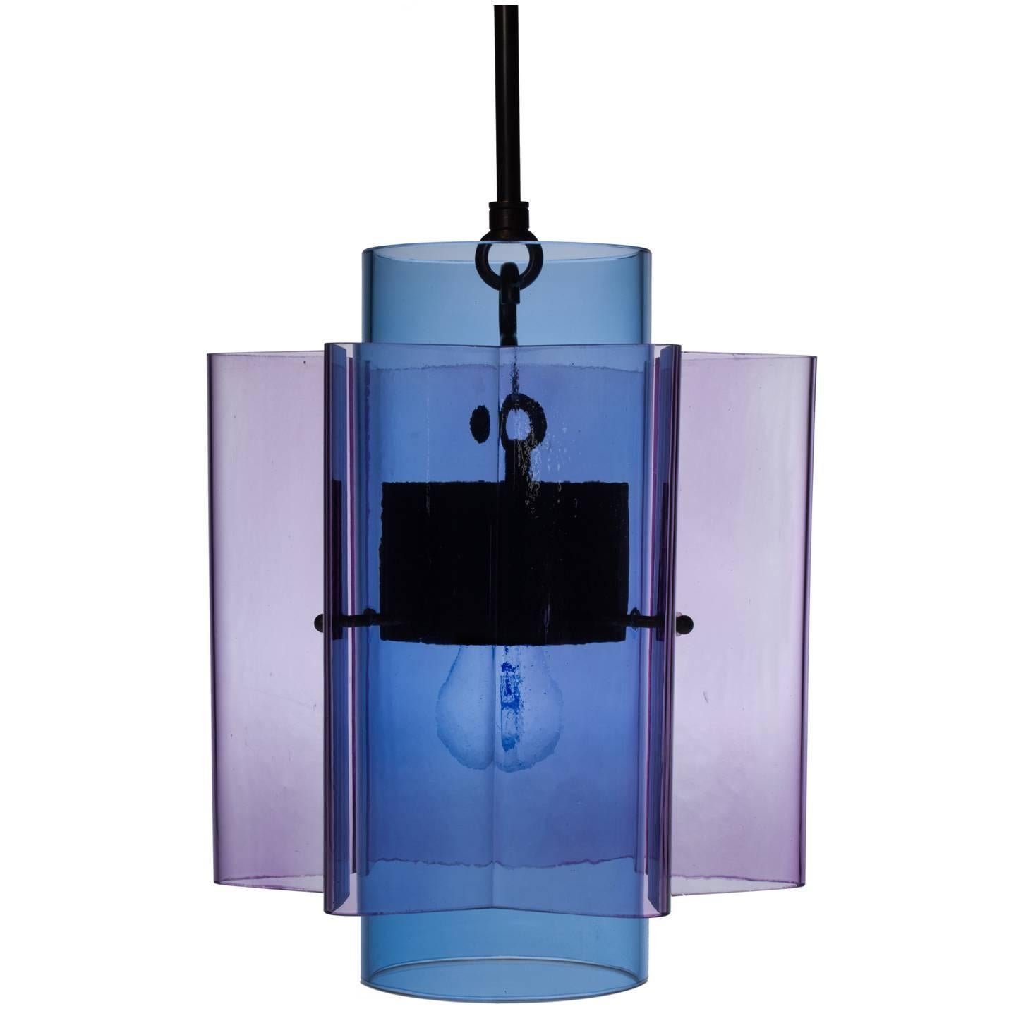 Petrona Colored Star-Shaped Pendant Chandelier in Purple and Blue Blown Glass