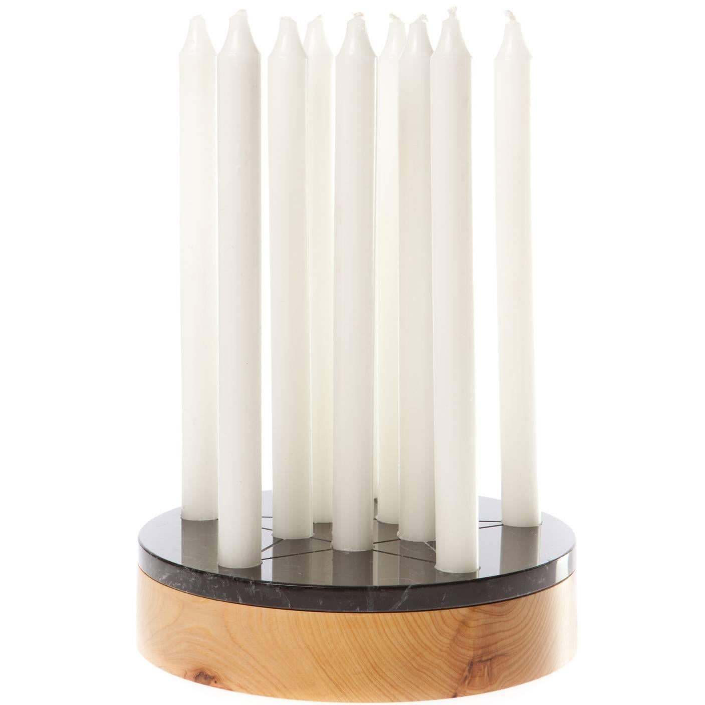 Cornelius Candleholder, Solitary Game and Centerpiece in Black Marble and Wood For Sale