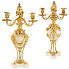 Pair of Louis XVI Style Ormolu and White Marble Cassolettes