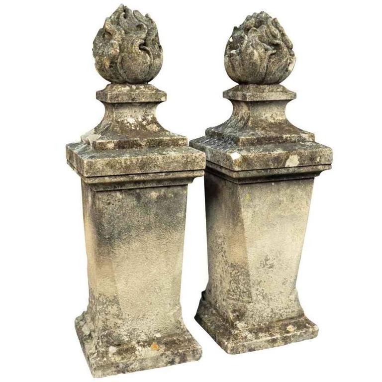 Pair of stone flambeau finials, ca. 1880, offered by Provenance Antiques