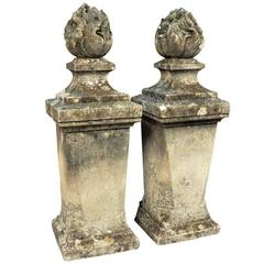 Outstanding Pair of 19th Century Flambeaux Finials in Stone