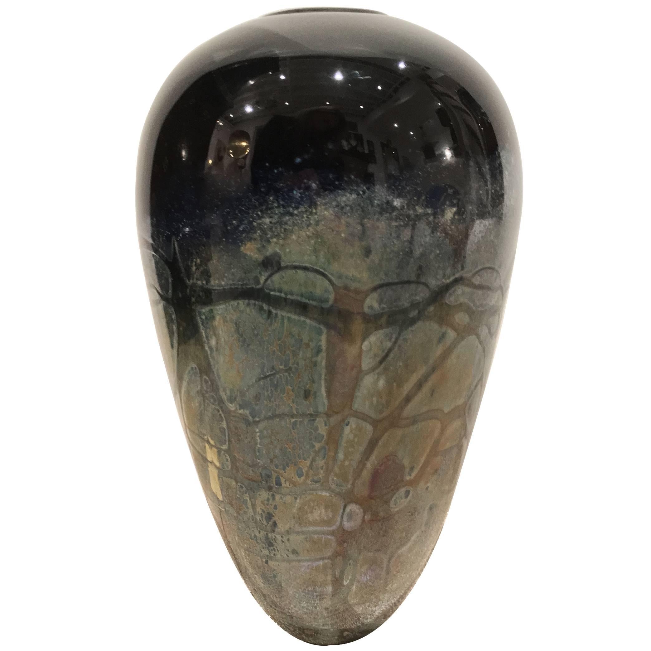 Handblown Black and Celadon Glass Vase by Chris Ross