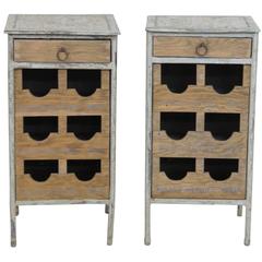 Pair of Industrial Design Metal and Oak Wine Chests