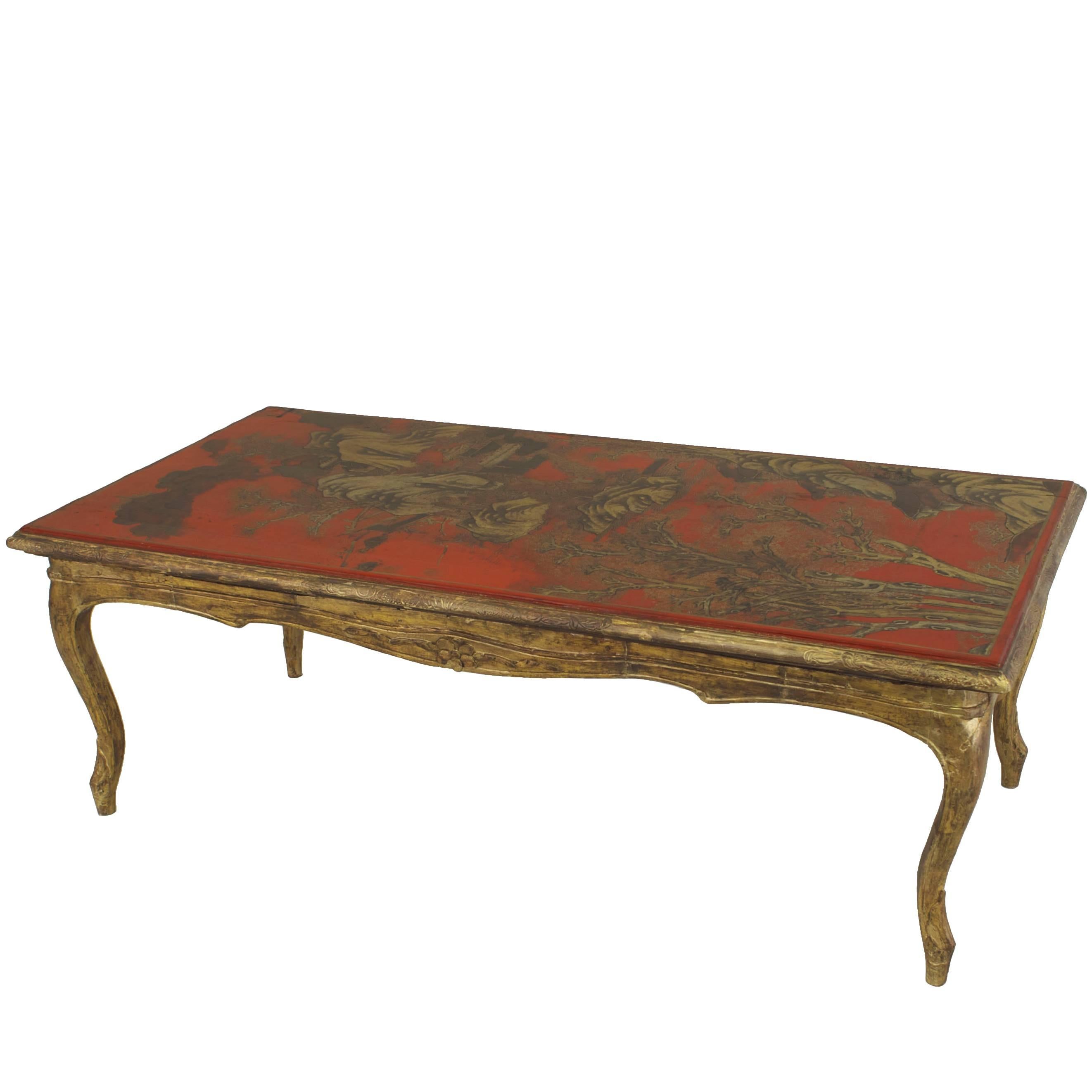 Red Lacquered and Giltwood Coffee Table