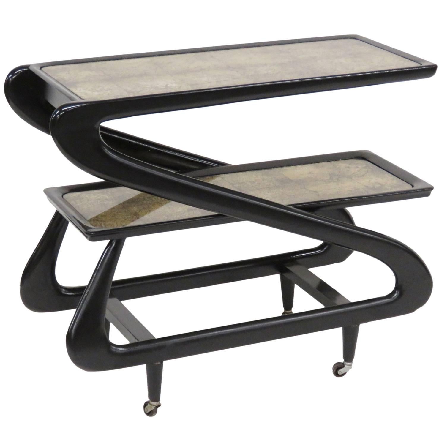 Zanuso Style Ebonized and Gold Leaf Bar Cart