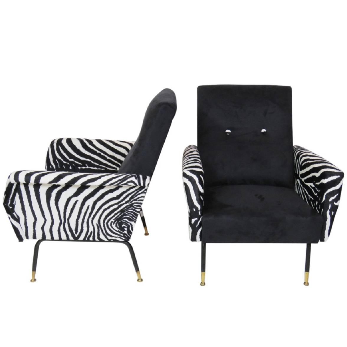 Pair of Modern Design Zebra Print Armchairs For Sale at 1stdibs