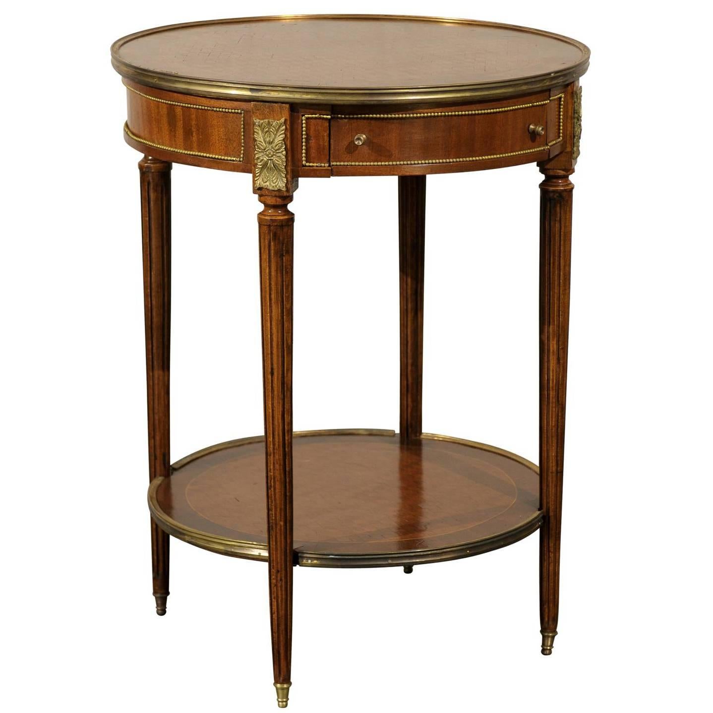 Early 20th Century French Bronze-Mounted Inlaid Bouilotte Table