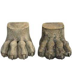Pair of French Napoleon III Carved Stone Lion's Feet