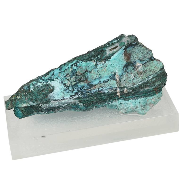 Large Malachite Specimen on Lucite Plinth Designed by William Haines