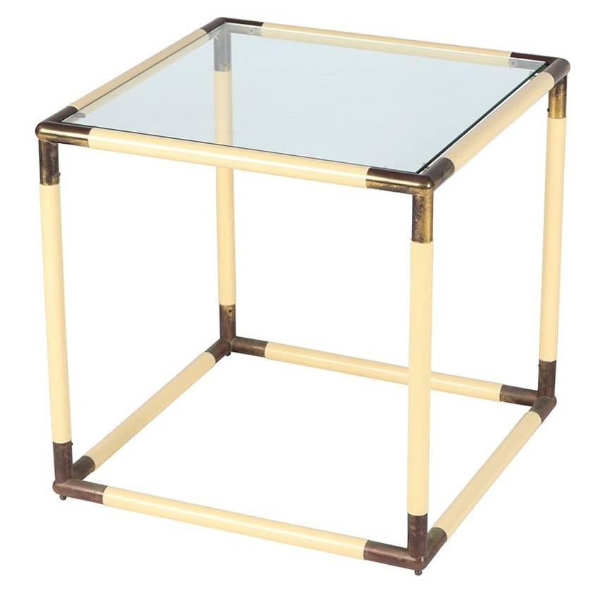 Modernist Italian Geometric Cube Form Glass Top Table