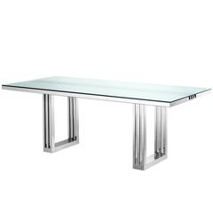 Giuseppe Dining Table Polished Stainless Steel and Clear Glass Top 11