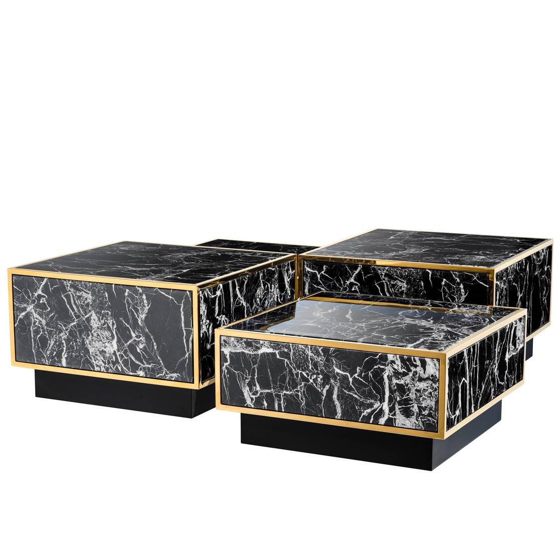 Floors Set of Four Coffee Table Square Tables Gold Finish and Resin Marble