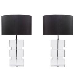 Spectacular Pair of Lucite Table Lamps by Karl Springer