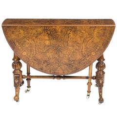 Antique Victorian Walnut Inlaid Sutherland Table, circa 1870