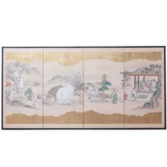 19th Century Japanese Four-Panel Kano School Edo Period Screen 5