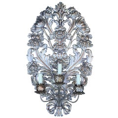 Very Large 19th-20th Century Italian Silvered Appliqué Sconce