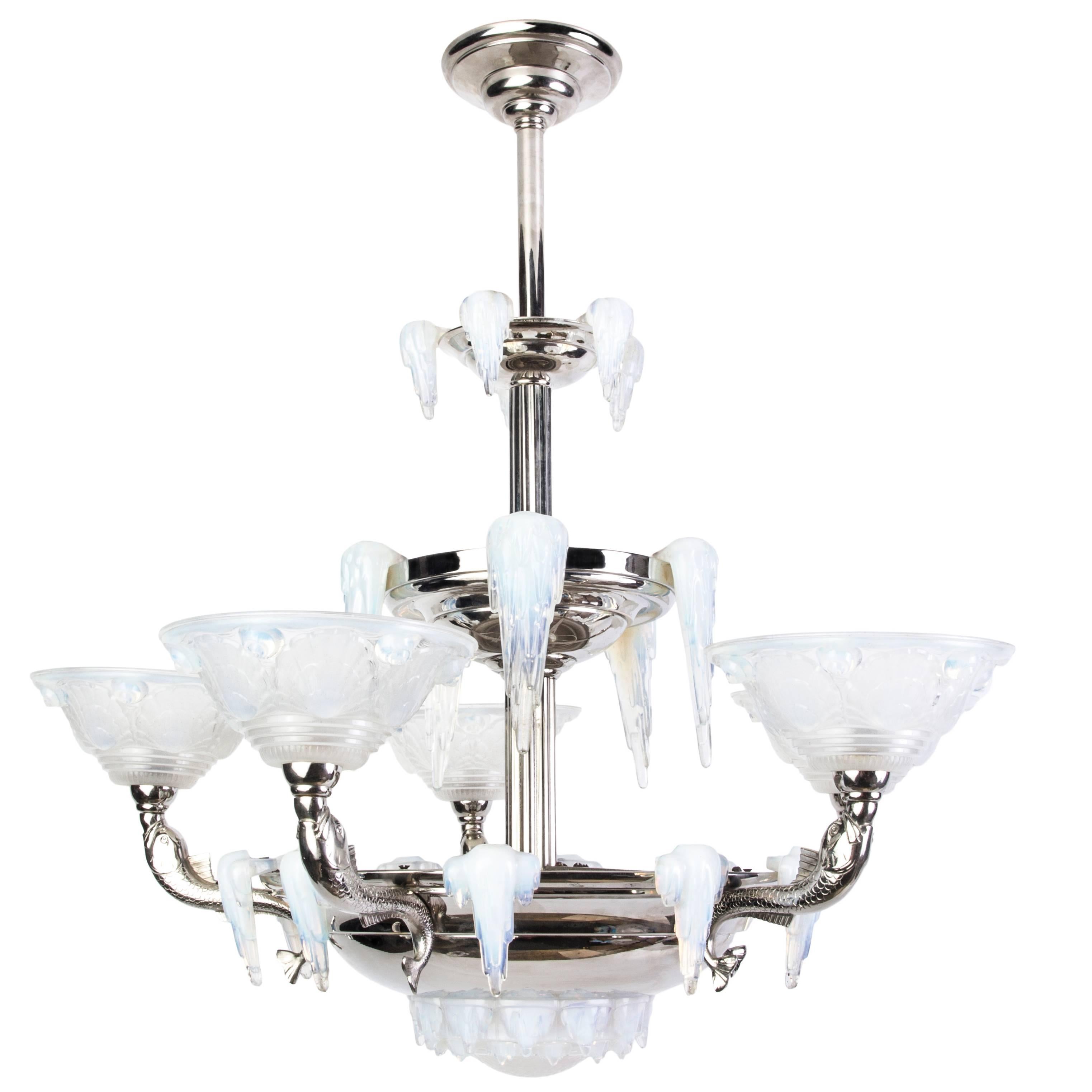 Grand French Art Deco Chandelier by Petitot For Sale