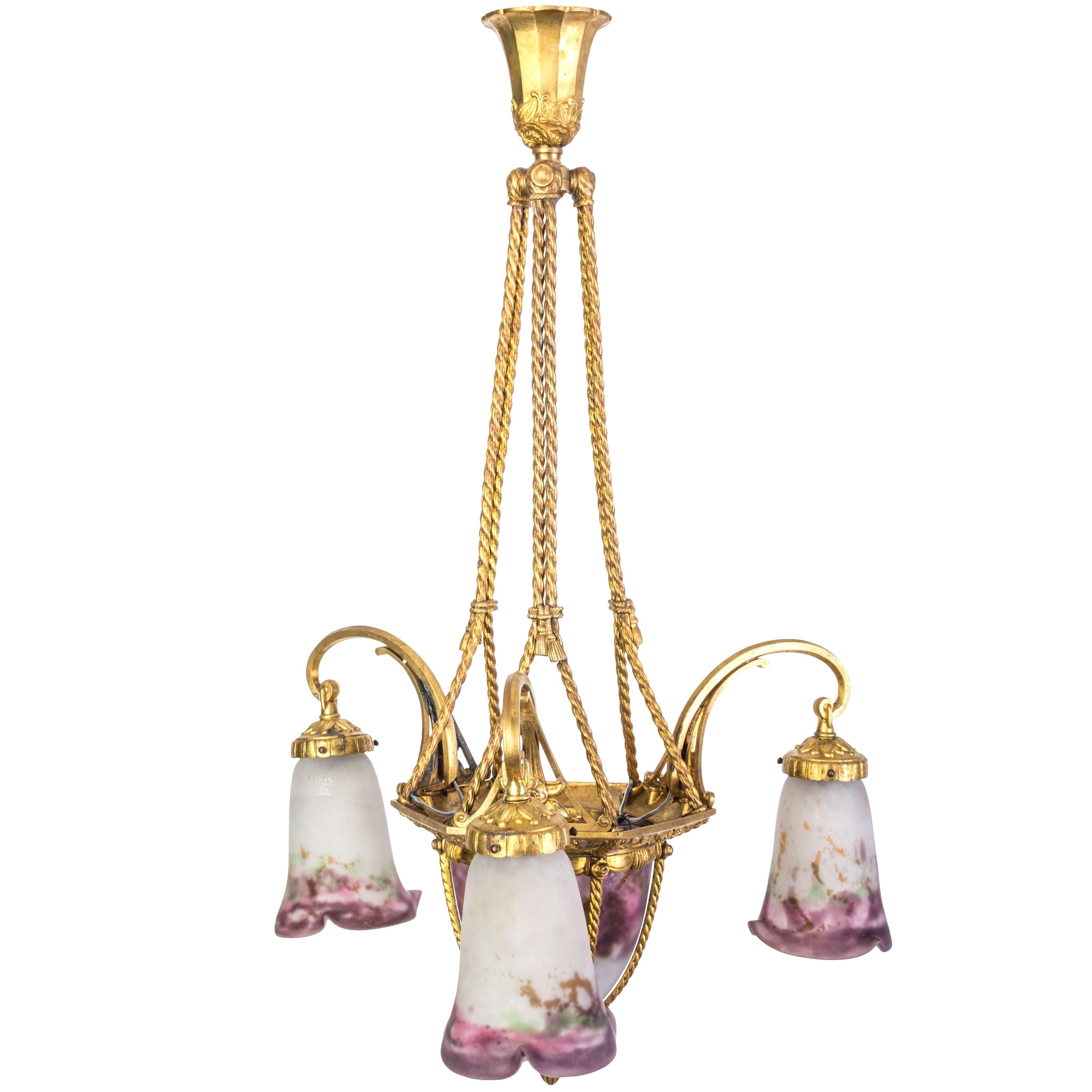 Sensational Early French Art Deco Chandelier by Muller Frères For Sale