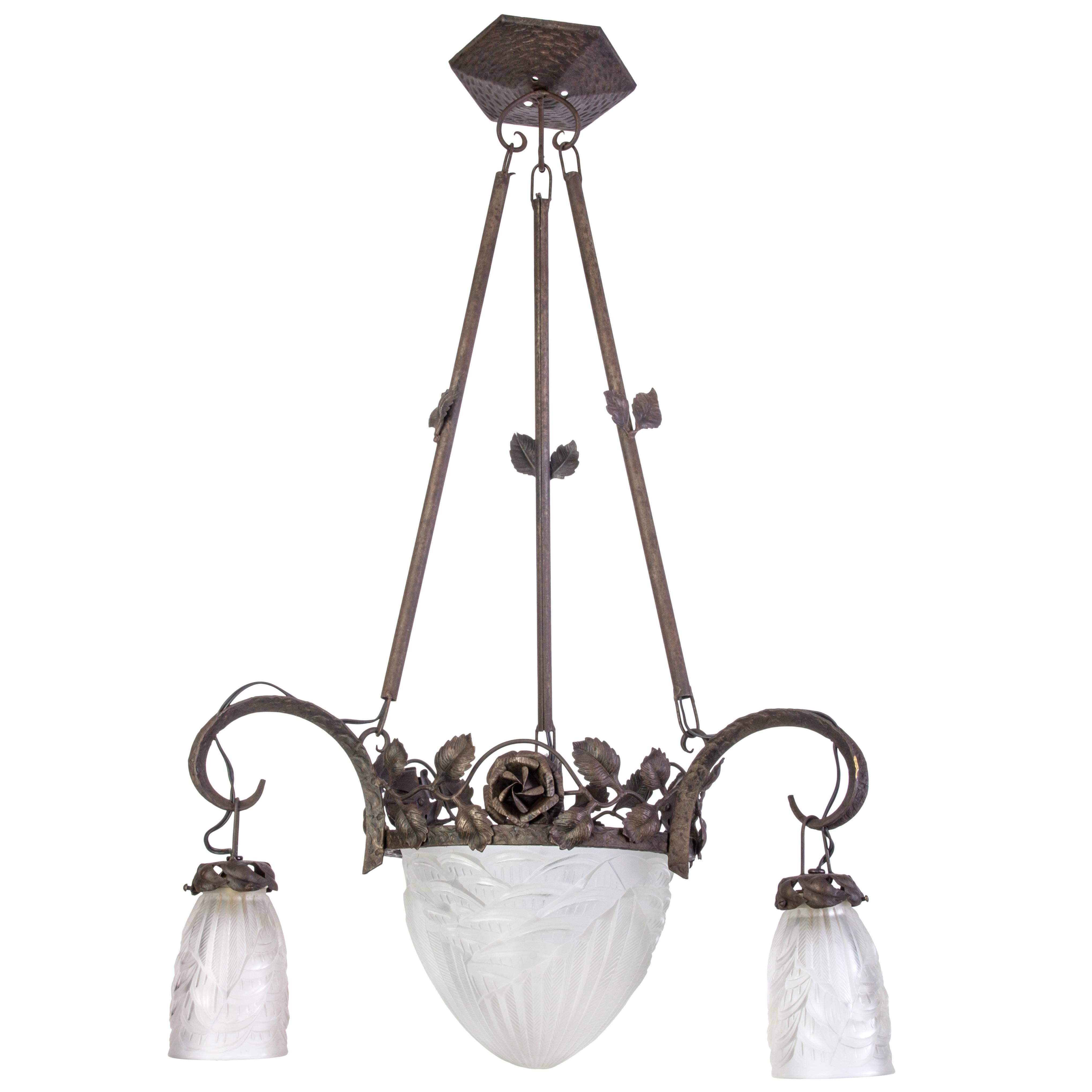 Magnificent Early French Art Deco Chandelier by Charles Schneider For Sale