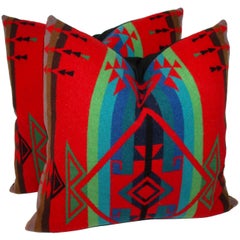 Used Pair of Indian Design Pendleton Camp Blanket Pillows