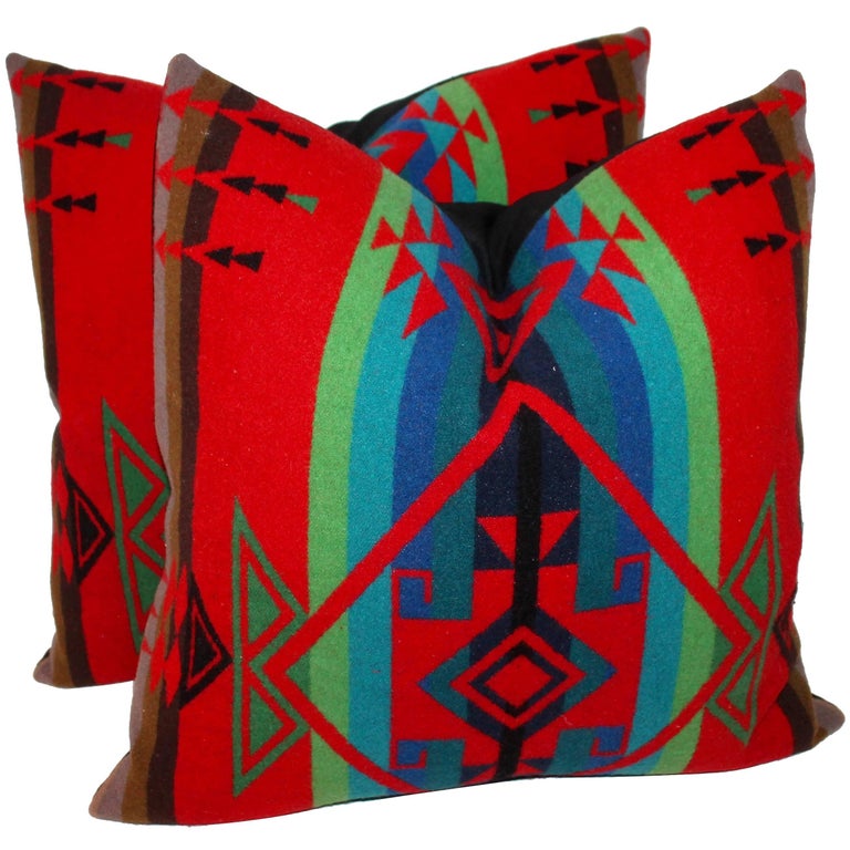 Pair Of Indian Design Pendleton Camp Blanket Pillows For Sale At