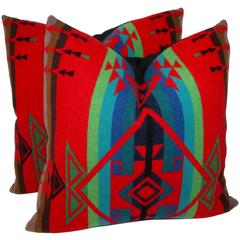 Pair of Indian Design Pendleton Camp Blanket Pillows 2