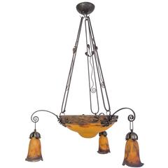 Elegant 1920s French Art Deco Chandelier Signed "Muller Fres Luneville" 5