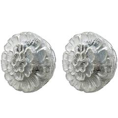 Pair of Glass Flower Ceiling or Wall Flush Mounts by Limburg, 1960s 4