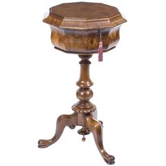 Antique Victorian Irish Walnut Pedestal Work Table, 1840