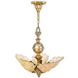 Exquisite Art Deco Chandelier with Peacock Shaped Glass Shades