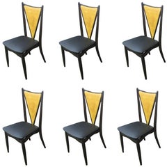 Set of Six Stakmore Mid-Century Modern Cane Back Folding Chairs