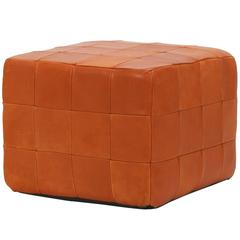 Leather Pouf by De Sede Patchwork Cube in Coral Red, 1960s