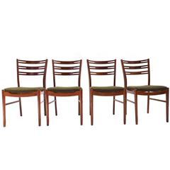 Danish Farstrup Set of Four Teak Green Wool Dining Chairs Midcentury, 1960s