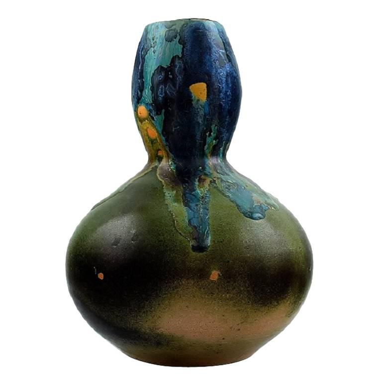 L. Cagnat, French, Ceramist, S. Art Deco Gourd-Shaped Ceramic Vase, 1930-1940 For Sale