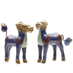 Vintage Pair of Chinese Mythical Cloisonne Dog Figures, circa 1930