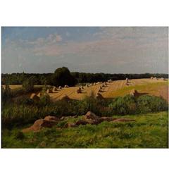 E. Torgny, Danish Summer Landscape, Harvest Evening, Oil Painting