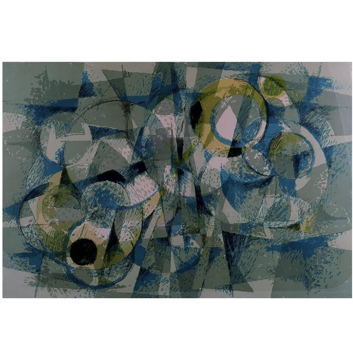 Helge Ernst, Danish Artist, Composition, Lithography, 1971