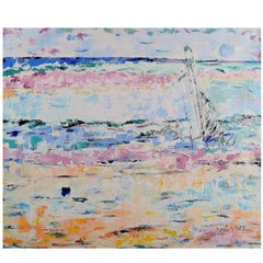 Ray Letellier, Artista francés, Velero en el mar, Óleo sobre lienzo